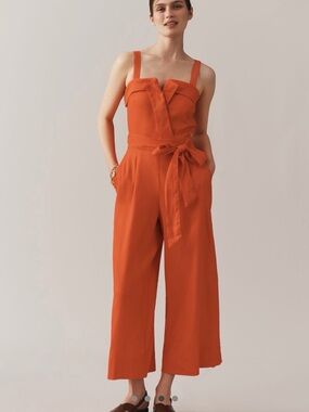 Maeve Belted Wide-Leg Linen Blend Jumpsuit